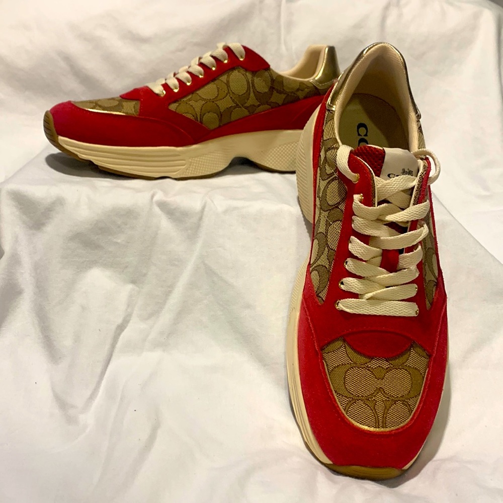 Never worn red and gold coach sneakers